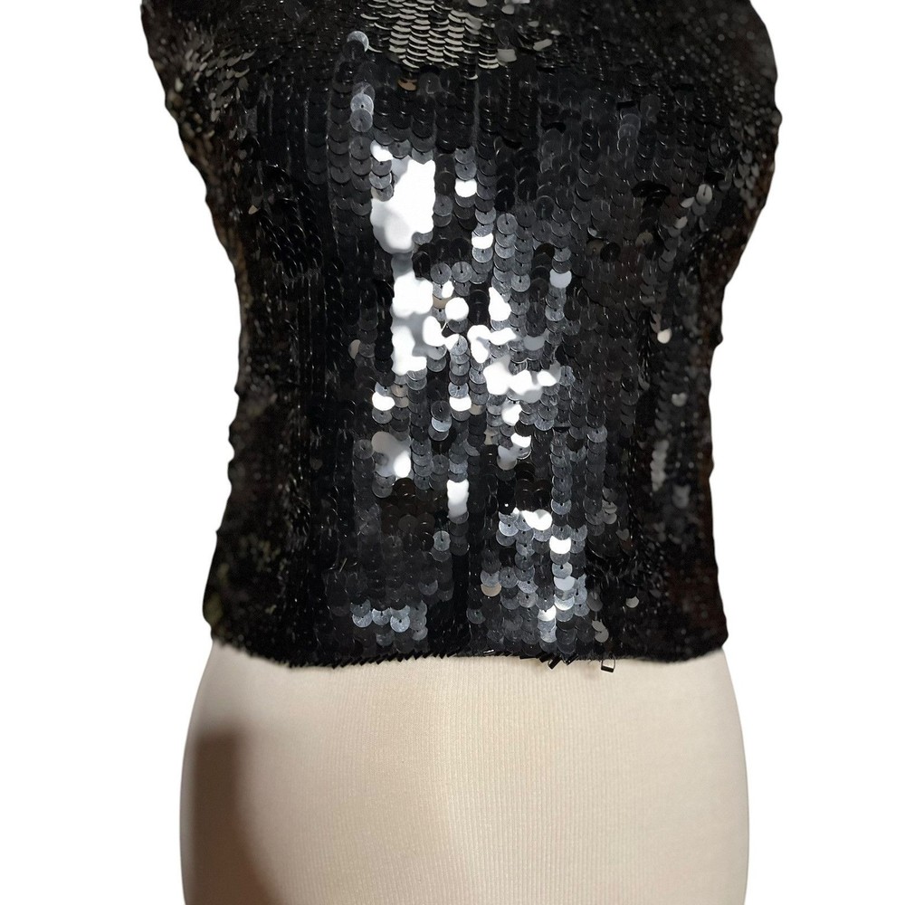 Cathy Hardwick Small Black Sequin Halter Top Lambswool Beads Vintage Hong Kong - Picture 3 of 8